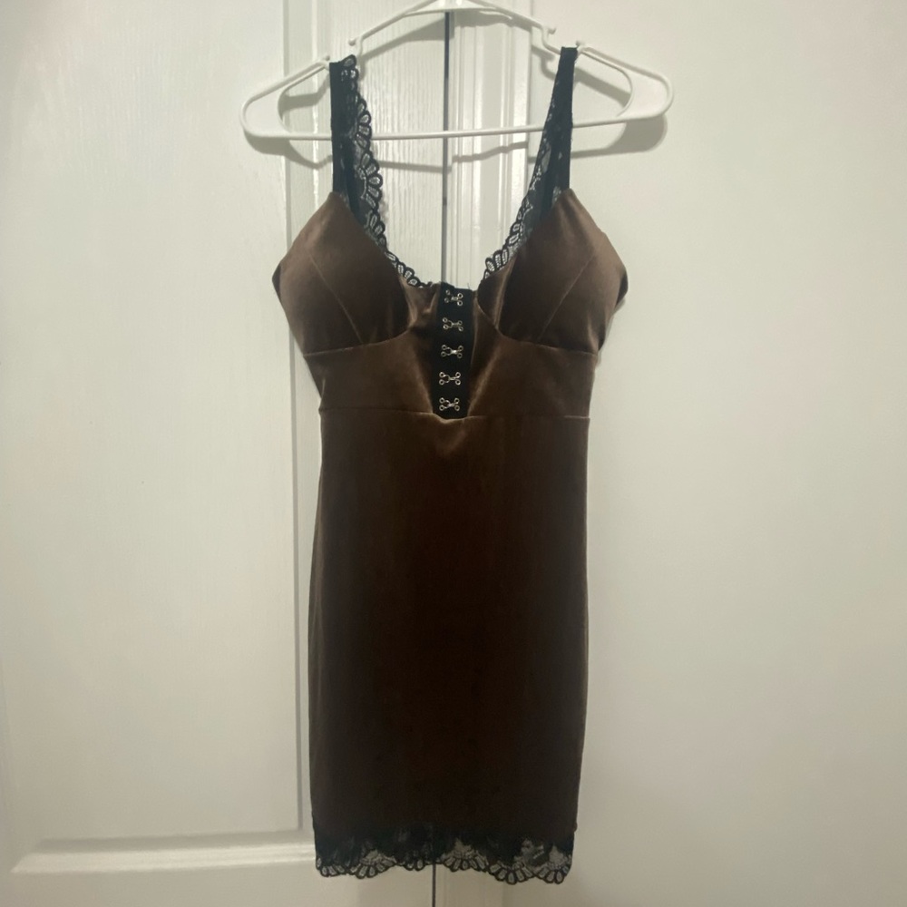 Haute Monde Brown Velvet Chemise with Black Lace
